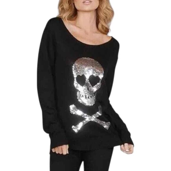 Wildfox White Label Angora Sweater Sequin Love Skull Pullover - Picture 1 of 8